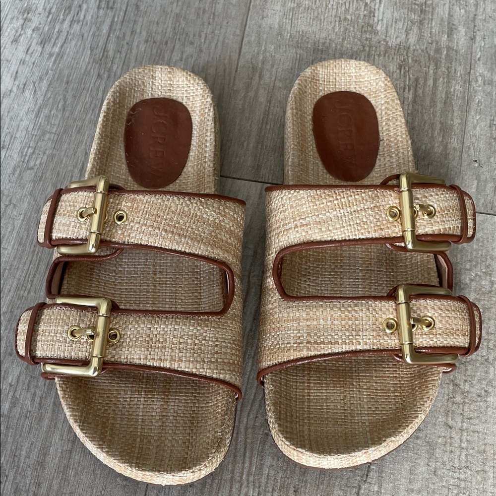 J. Crew Tan and Gold Sandals